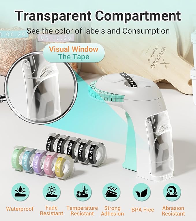Embossing Label Maker Machine with Tapes, Retro Label Maker Embossed, Vintage Embosser Labeler with 10 Rolls 3D Color Embossing Label Tapes for Kid DIY Scrapbooking Supplies, Teachers Gifts