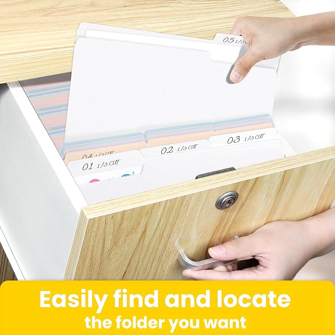SUNEE File Folders, 120 Pack Manilla Folders 8.5 x 11, 1/3 Cut Tab for Easy Labeling and Organization, Durable Standard Paper for Home, Office, School Filing, White