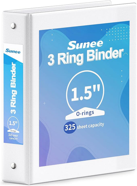 SUNEE 3 Ring Binder 1.5 Inch 1 Pack, Clear View Binder Three Ring PVC-Free (Fit 8.5x11 Inches) for School or Office Supplies, White