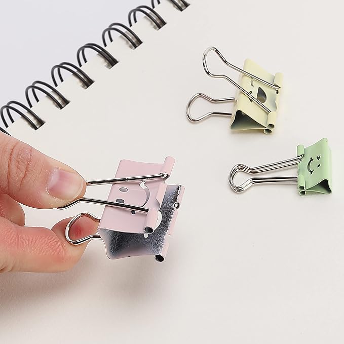 Mr. Pen- Cute Binder Clips, 80 pcs, Assorted Sizes | Smiley Binder Paper Clips, Bulk Paper Clamps for Office Supplies, Home, School, Business, Document Organizing