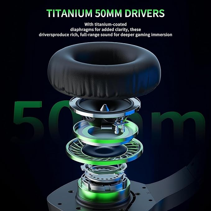 BINNUNE Wireless Gaming Headset for PS5 PC, 120H Ultra-Long Battery, 2.4GHz & Bluetooth 5.3 Wireless Gaming Headphones, PS5 Hadset Wireless with Mic, 50mm Drivers, Comfort Over Ear Headphones,Green