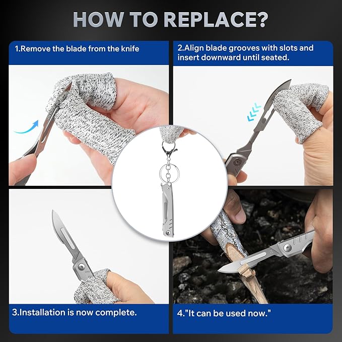 Folding Scalpel Knife, Pocket Keychain Knife for Men, EDC Utility Knives with Bottle Opener, Surgical Knives with 10pcs Replaceable Blades