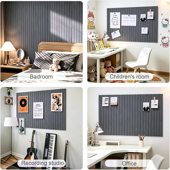 0.47" Thick Felt Pin Board 36"x24" Large Cork Board Alternative 6 Pack 11.81"x11.81"Felt Bulletin Board Wall Tiles Notice Board with 30 Pushpins for Home Office School(Fine-Charcoal Grey)