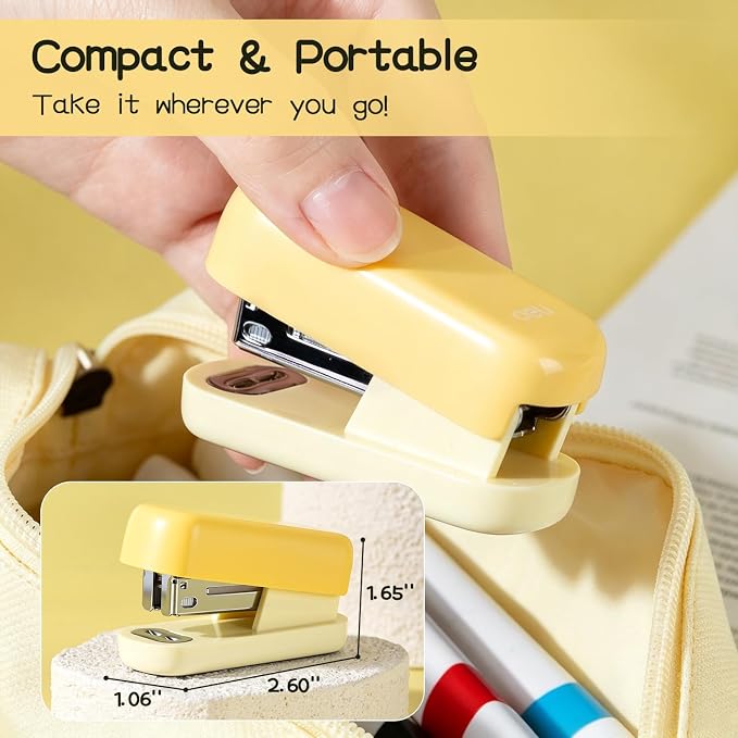 Deli Mini Stapler with 830 Staples, Small Cute Desk Staplers, 25 Sheet Capacity, Yellow