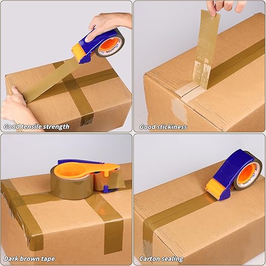 36 Rolls Brown Packing Tape with Dispenser, 1.88" X 120 yd Shipping Tape Bulk, Total 4320 yards, 2.6 mil, 3" Core, Tan Packing Tape Refills, Carton Sealing Tape for Moving Boxes, Package, Mailing