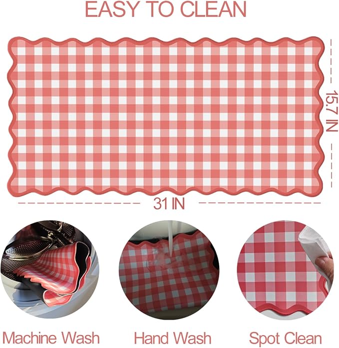 Scalloped‌ Checkered Gingham Desk Mat Cute Red XXL Large Mouse Pad Kawaii Cottagecore ‌Vintage‌ Rustic Girly Keyboard Computer Mat Pad Aesthetic Cozy Office Desk Decor for Women