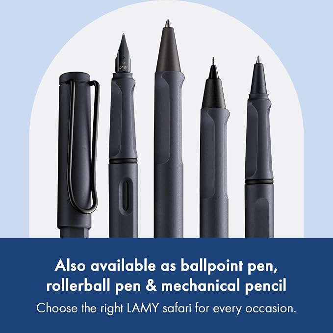 LAMY safari steel black - Fountain Pen with ergonomic grip & polished steel nib in size F - ideal for any Writing & Calligraphy - including LAMY T 10 blue cartridge - Right-Handed | Lamy Fountain pen with ergonomic grip - robust ASA plastic - incl. LAM...