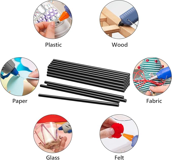 Manarty Black Hot Glue Sticks, 24PCS Mini Size 0.27" Dia x 8" Long Hot Melt Glue Stick Colored, All Temperature Adhesive EVA Glue Sticks for Repairing Sealing Stamp DIY Art Craft Decoration