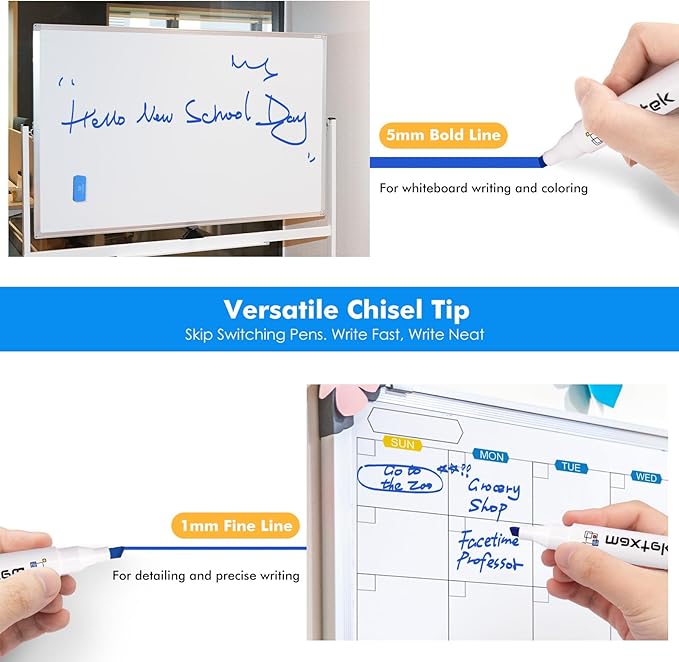 maxtek Low Odor Dry Erase Markers Blue Chisel Tip, Whiteboard Markers Set 4 Count with 1 Magnetic Eraser