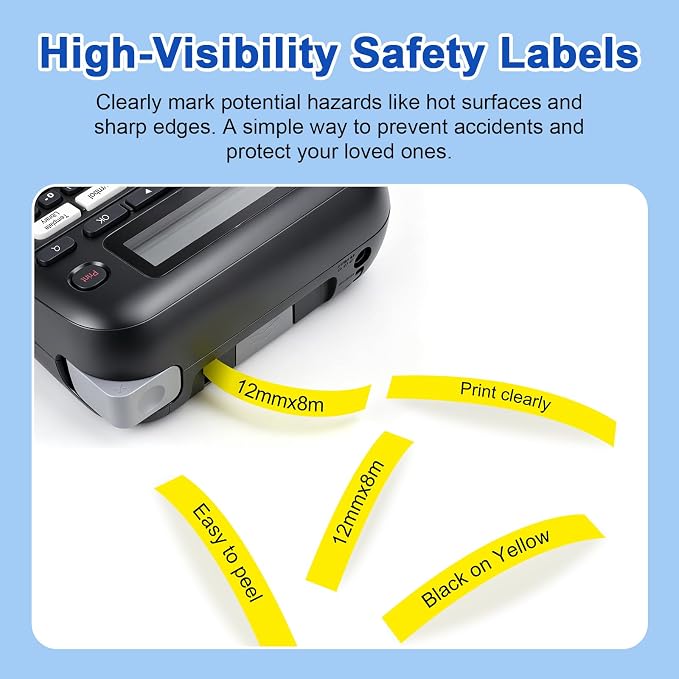Replacement for Brother P Touch Tze Tz Tape 12mm 0.47 Laminated Yellow | 1/2 Inch x 26.2ft Tze-631 Tapes, Black on Yellow Compatible with PT-D210 PT-H110 PT-D220 PT-D400 PT-D200 Label Maker 4-Pack