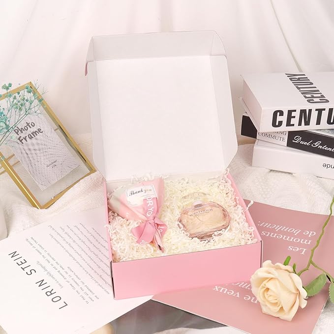 8x8x3 Shipping Boxes, Pink Corrugated Cardboard Mailer Boxes, Small Mailing Boxes for Shipping, Pack of 30