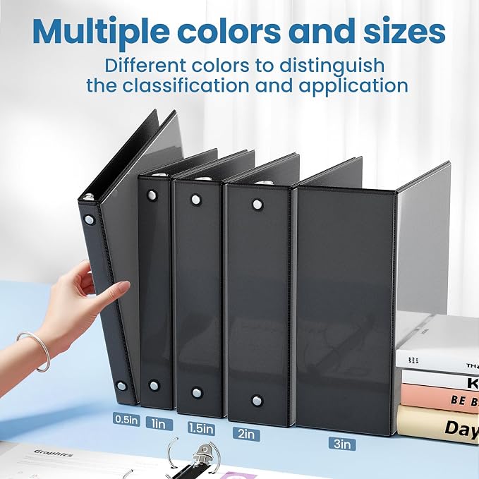 SUNEE 3 Ring Binder 1/2 Inch 1 Pack, Clear View Binder Three Ring PVC-Free (Fit 8.5x11 Inches) for School or Office Supplies, Black