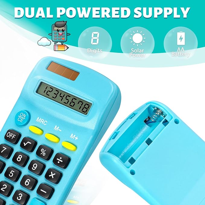 BAYSING 24 PCS Basic Calculators, Pocket-Size Mini with 8 Digit Display | Solar/Battery Dual Power - Bulk for Students, Classroom, Junior High, School, Home & Office (6 Colors)