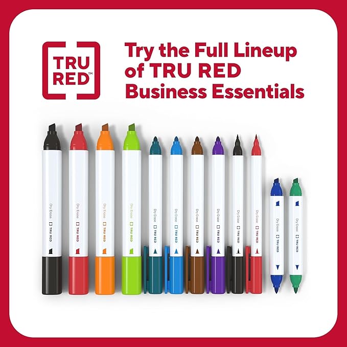 TRU RED Dry Erase Markers, Chisel Tip, Assorted Colors, 12 Pack – Bold Color Whiteboard Markers for Office, School & Home