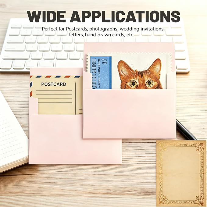 100 Packs Pink 4x6 Envelopes for Invitations, A4 Envelopes for Greeting Cards, Printable, Self Seal for Weddings, Graduation, Birthday, Photos, Postcards