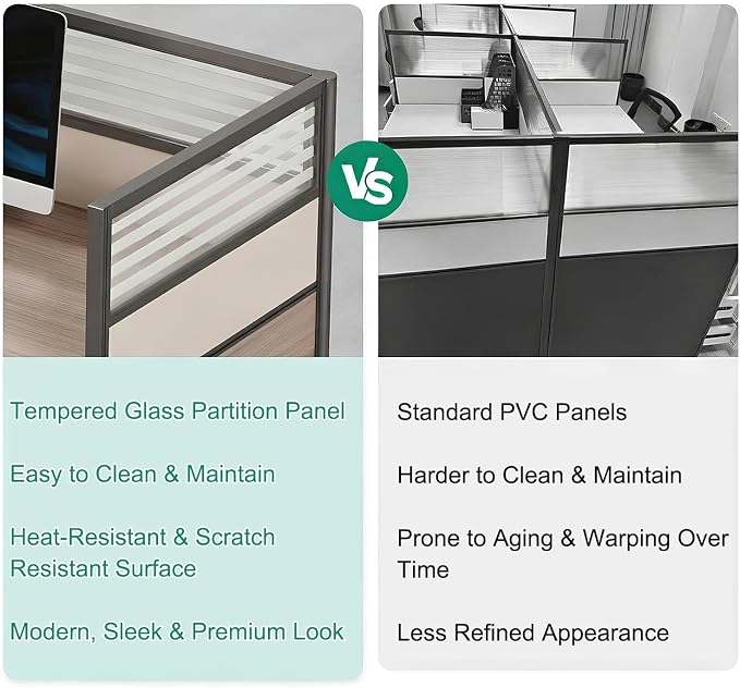 Modern Office Workstation Desk with Side Storage Cabinet, Tempered Glass Privacy Panels, USB Charging Hub & Cable Management, Modular Cubicle Desk for Office Work (D - Left, 4P)