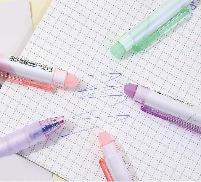 MOZXIRZ 6 Pcs Erasable Gel Ink Pens Retractable Pens 0.5mm Blue Ink Pen Office School Supplies Cute Aesthetic Pen (Blue Ink-Colorful)
