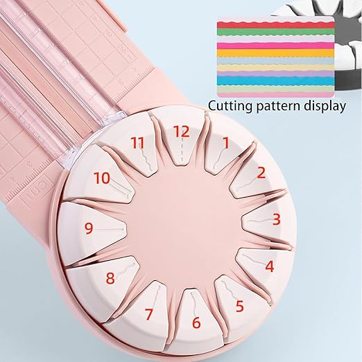 Paper Craft Edge Cutter, 12 in 1 Paper Cutter, Rolling Paper Cutter with 12 Cutting Types, Multifunctional Paper Cutter Machine with Measurements for Scrapbooking (Pink)
