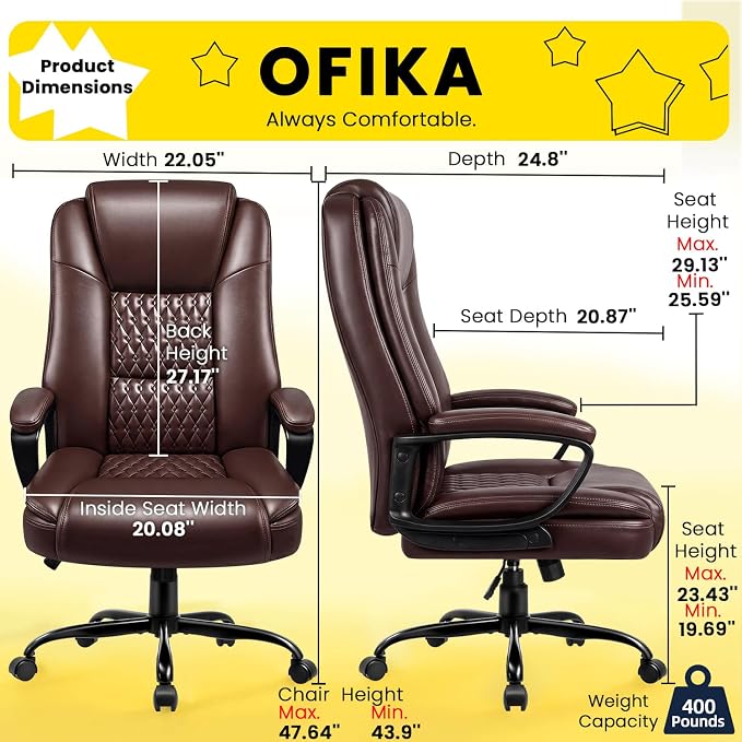 Leather Office Desk Chair,Ergonomic Office Chair with Lumbar Support,Computer Chair,Executive Leather Chair with Padded Flip-up Arm,Adjustable Armrests, Black,275LBS