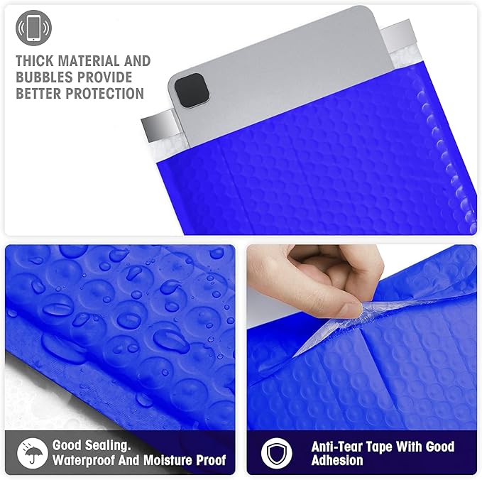 Metronic Bubble Mailers 8.5x12 25 Pack Waterproof Padded Envelopes Usable Size 8.5x11 Self-Seal Adhesive Bubble Mailer for Gifts Packaging, Mailing, Shipping, Small Business, Boutique, Royal Blue