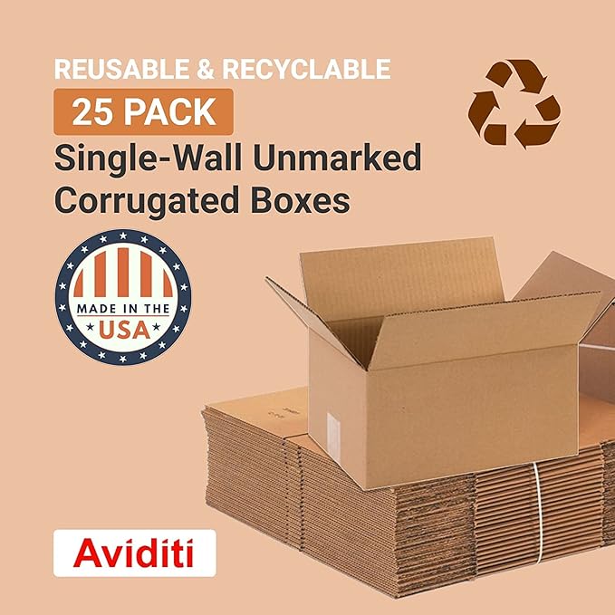 BOX USA Shipping Boxes Medium 12"L x 8"W x 6"H 25-Pack - Corrugated Cardboard Box for Moving, Mailing, Packing, Packaging and Storage