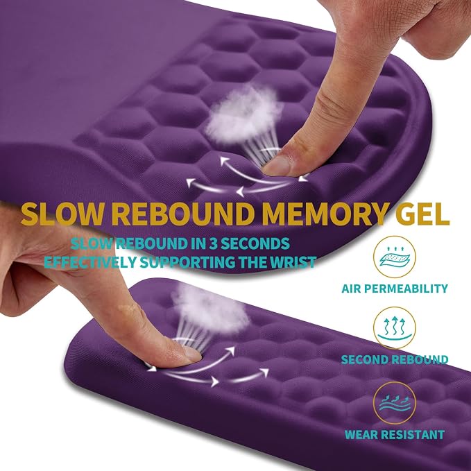 Hokafenle 2 in 1 Ergonomic Mouse Pad Wrist Support & Wrist Rest for Computer Keyboard Set, with Relieve Carpal Tunnel Pain Massage Bulge and Full Memory Gel Design (2In1 Set, Dark Purple)