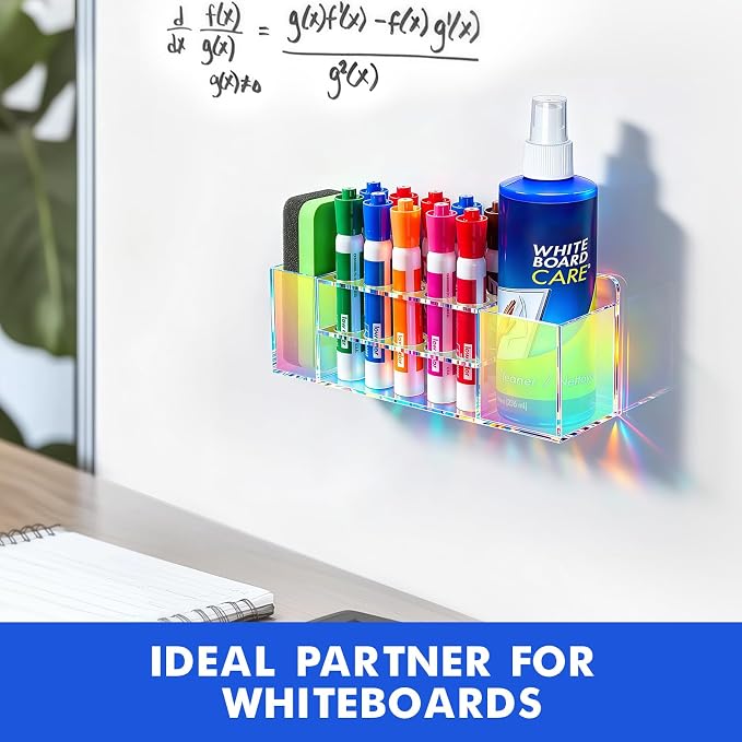 Wall Mounted Magnetic Dry Erase Marker Holder for White Board | Acylic Strong Magnet Pen Holder for Fridge&Refrigerator, Pencil Holder for Classroom, Office, Locker Organizer-Colorful