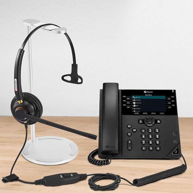 Arama Phone Headset for Office Phones for Polycom & Other IP Phones(A800S2) | Noise-canceling Mic, Metal Headband, Lightweight Design, Plug-and-play, Hands-Free, Call Center, Telemarketing, Office