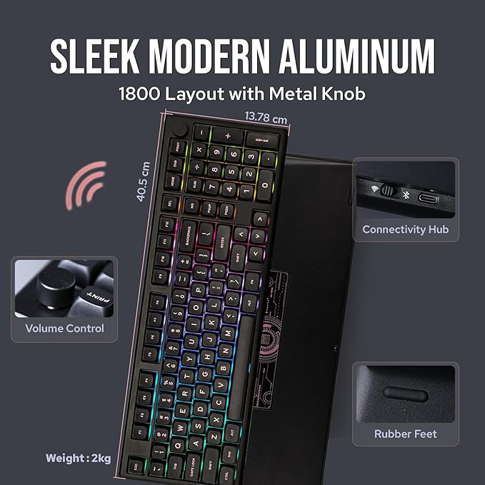 EPOMAKER Galaxy100 QMK/VIA Wireless Gaming Keyboard, Aluminum Shell, BT/2.4Ghz/USB-C, Pre-Lubed Hot-Swappable Linear Switches, NKRO, RGB Backlit (Black, Marble White Switch)