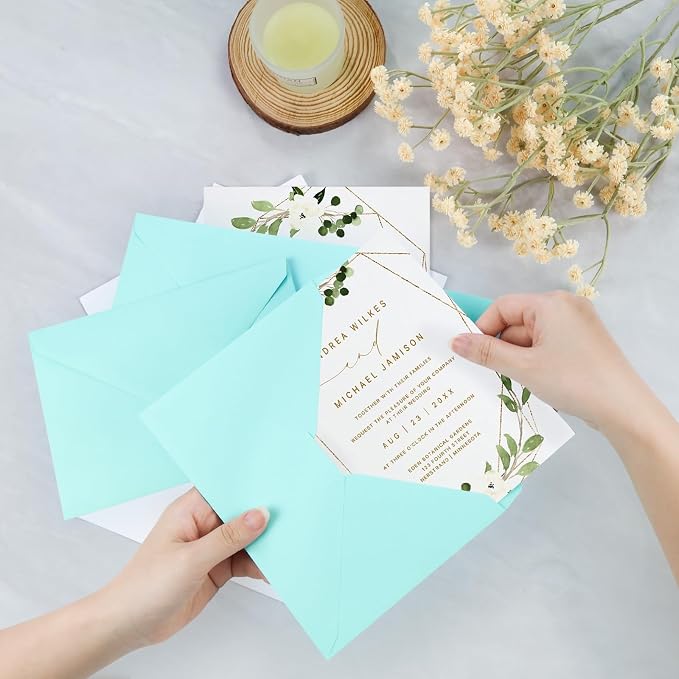 100 Pack A7 Envelopes, Light Blue Greeting Card Envelopes Self Seal, 5.24 x 7.24 in Envelopes for Birthday Graduation Baby Shower Wedding Invitation Cards