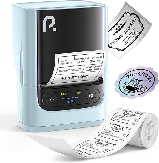 POLONO PM220S Label Maker Machine with Tape, 2 Inch Bluetooth Thermal Label Printer, Portable Sticker Printer for School, Office, Home, Business, Label Maker with 2'' x1.18'' Labels, Blue