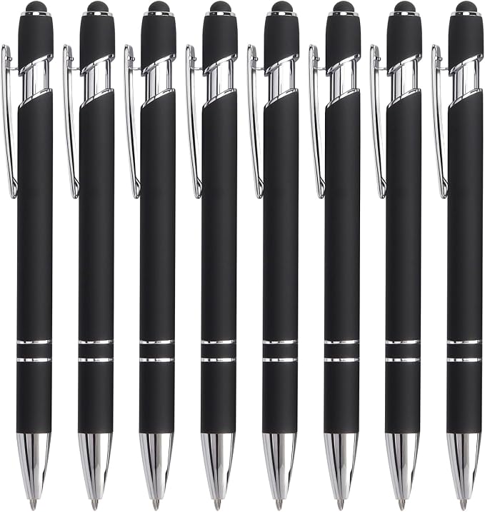 Bribobo 8 Pack Ballpoint Pen 2-in-1 Stylus, 1.0 mm Black Ink | Retractable Metal Pen With Stylus Tip for Touch Screens