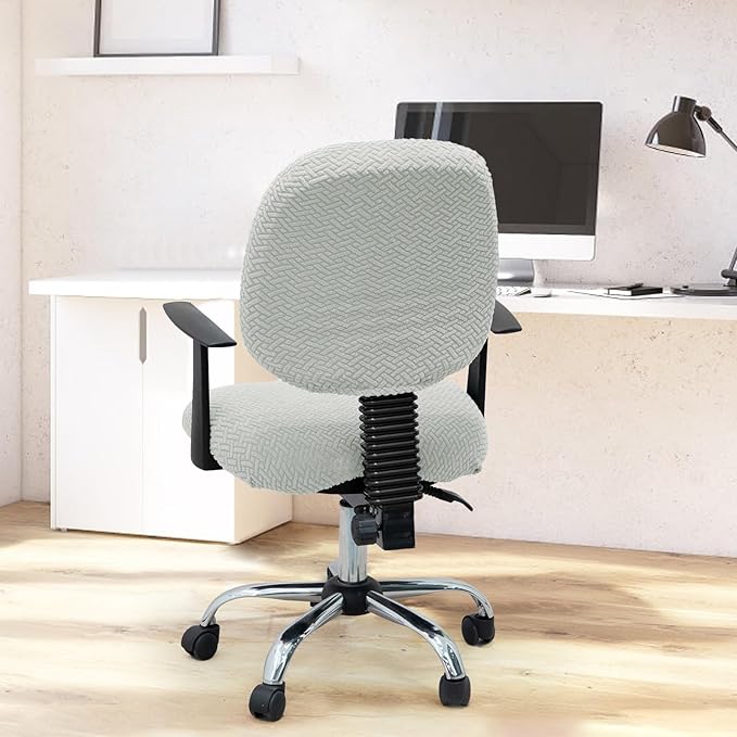 MIFXIN Computer Office Chair Cover Stretch Elastic Slipcover 2 Piece Stretchable Jacquard Computer Chair Seat Cover Furniture Protector for Office Home, Only Covers, NO Chair (Light Grey)