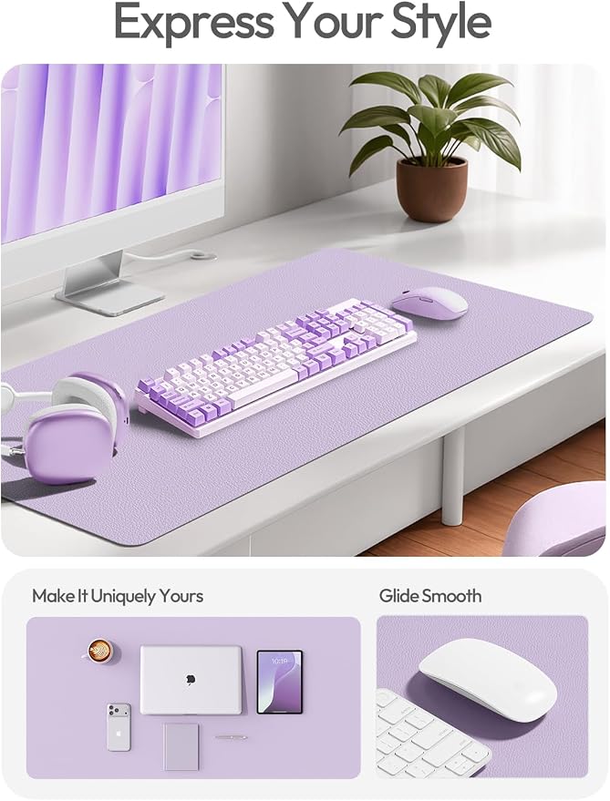 YSAGi Leather Desk Protector, Office Mat, Large Mouse Mat, Non-Slip PU Leather Blotter, Laptop Desk Mat, Waterproof Writing Pad for Office and Home(Light Purple, 42" x 17.2")