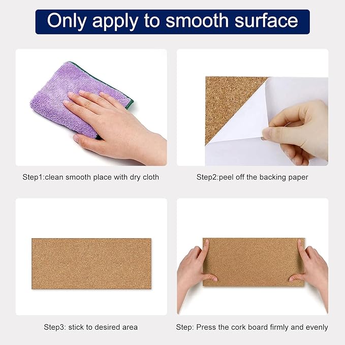 NACHLYNN Cork Board 12 Pack 17 x 8 Square Bulletin Board for Wall Self-Adhesive Corkboards with 100 Push Pins Frameless Cork Tiles for Walls Home Office