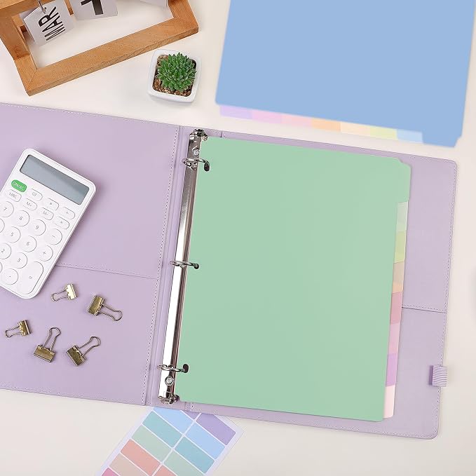 SKYDUE 8 Tab Write & Erase Durable Plastic Dividers for 3 Ring Binders | Letter Size Binder Dividers with Sticker Labels,Aesthetic Pastels Divider Perfect for School, College & Office Life,1 Set