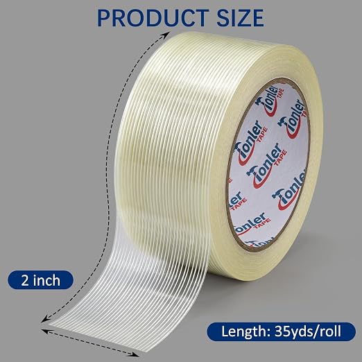 Filament Strapping Tape 2" x 35Yd 2 Rolls Fiberglass Reinforced | Heavy duty fiberglass reinforced strapping tape for shipping, pallet securing and industrial bundling