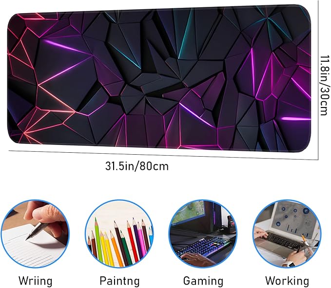 Stylish Geometric Design Gaming Mouse pad, Non-Slip Rubber Base, Stitched Edges, 31.5x11.8 inch Large Mouse pad, Suitable for Gaming and Desk Pads