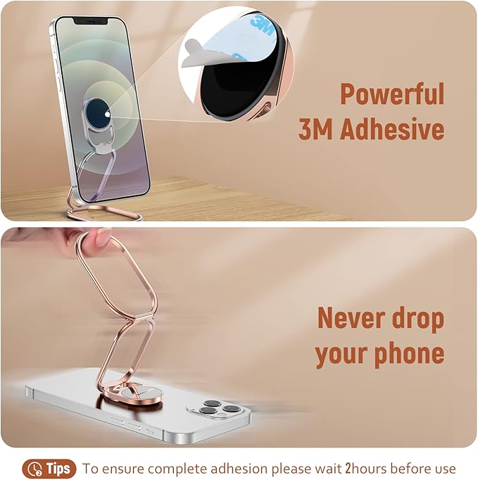 Phone Ring Holder Finger Kickstand 360°Rotation Cellphone Back Grip Foldable Cell Phone Stand for Desk Compatible with iPhone iPad Smartphones Tablets (Hollow Rosegold)