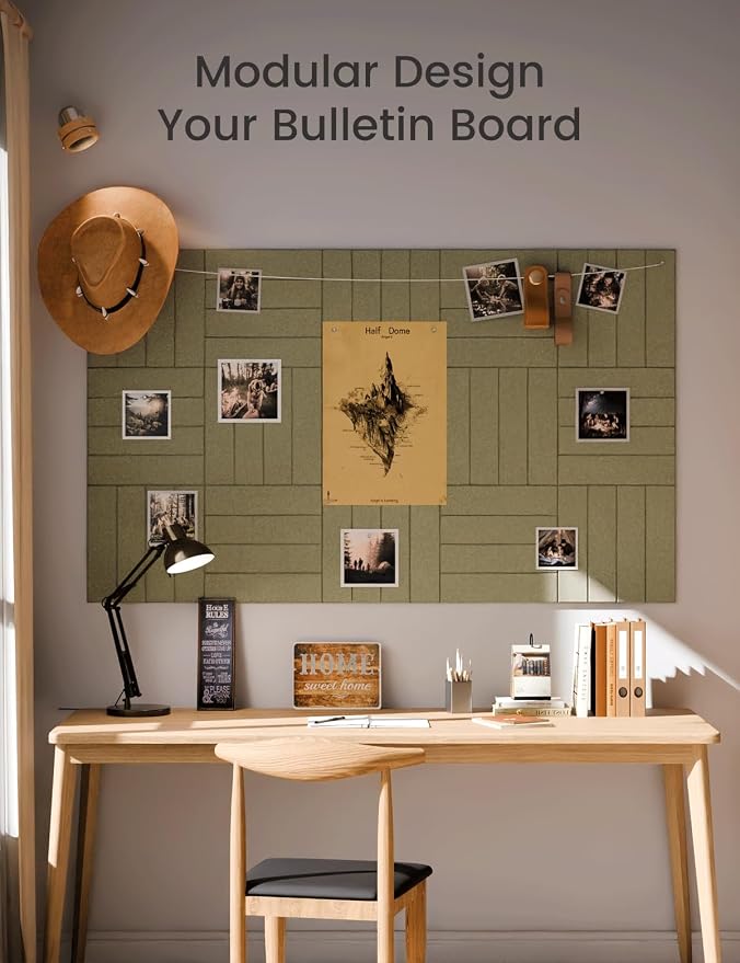 Fluxynara Felt Bulletin Board & Cork Board Alternative, Olive Green | 48" x 36" Pin board, Removable Adhesive Tabs, Easy Install Without Wall Damage, For Home Office Decor