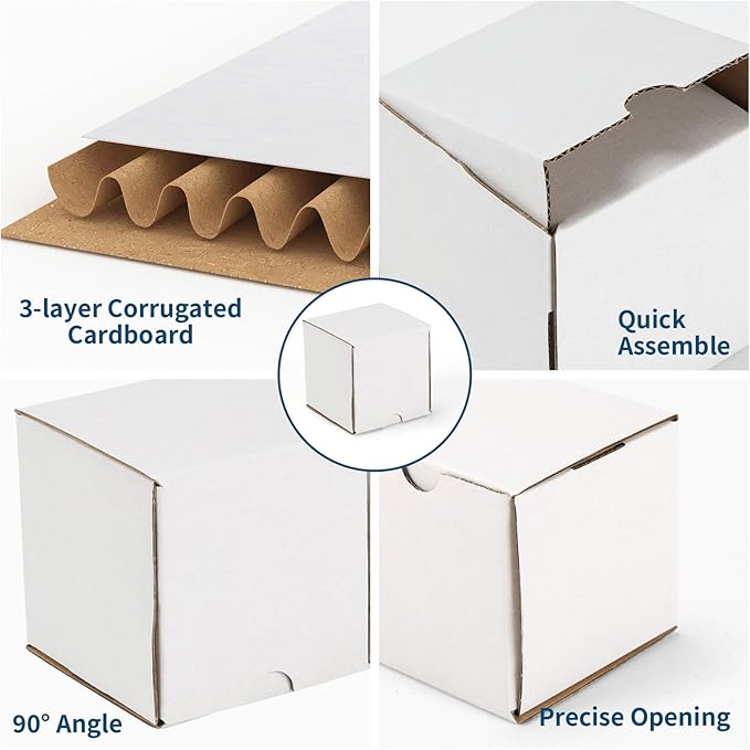 ZBEIVAN 3x3x3 White Shipping Boxes Set of 50, Corrugated Cardboard Mailer Boxes for Packaging Small Business Mailing Gifts
