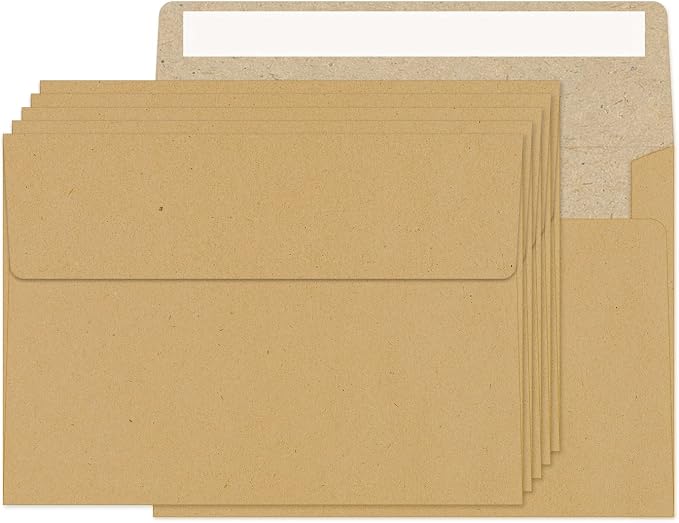 100 Packs Kraft 4x6 Envelopes for A6 Small Invitation Card | 120gsm envelopes fits 4x6 cards, Self Seal, for weddings/cards/baby shower/photos/graduation/postcards
