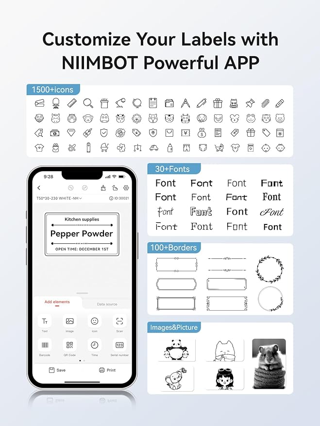 NIIMBOT 3 Rolls Set Label Tape for B1/B21/B3S Label Printer, 1.57" X 1.18" (40x30mm) Waterproof Thermal Label Tape for Kitchen Jar/Address/Barcode/Name Tag (Clear)