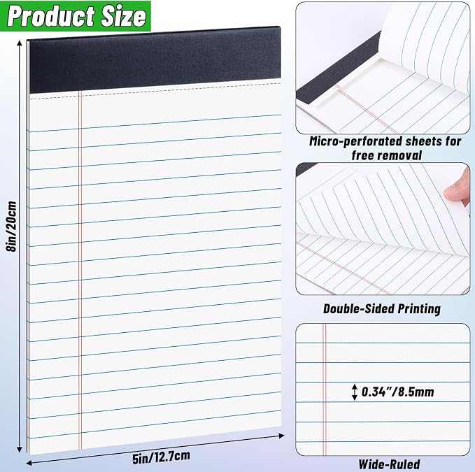 48 Pack Legal Pads 5 x 8 Inch White Notepads College Ruled Writing Pads | Perforated Memo Pads with Lined Paper for Office, School and Home; Ideal for Notes, Lists, Planning and Daily Writing
