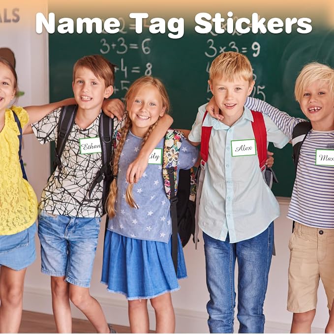 Starboling Name Tag Stickers, 200 Pcs 3"x2" Green Plain Stickers With Colorful Border, For Office, School & Home