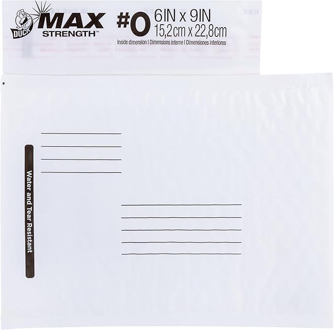 Duck Max #0 Poly Bubble Mailer, White, 6 inch x 9 inch, 25 Pack