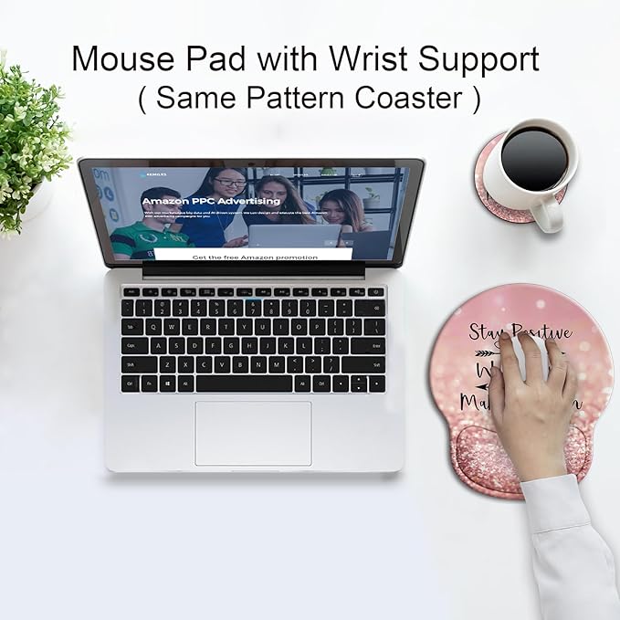Ergonomic Mouse Pad with Wrist Support Rest,Large Mousepad Gel Wrist Rest, with Coaster Non-Slip & Pain Relief for Computer, Desk, Home&Office-Positive