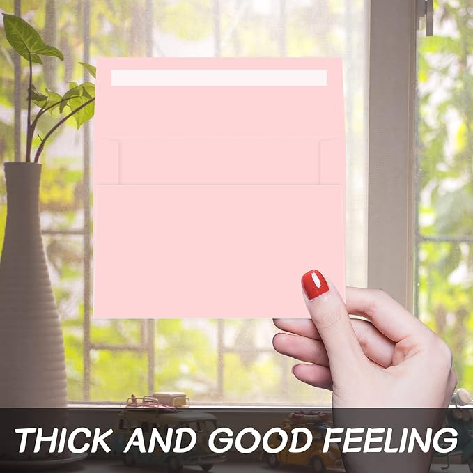 4x6 Pink Envelopes For Invitation, A6 envelope 4.75 x 6.5 inch, 4X6 Envelopes for A6 cards,Self Seal envelopes for weddings, greeting cards,baby shower,photos,birthday (50, Pink, A6)