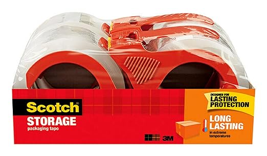 Scotch Long Lasting Storage Packing Tape, Clear, Storage Tape Withstands Extreme Temperatures, 1.88 in x 38.2 yd,4 Rolls and 4 Tape Dispensers