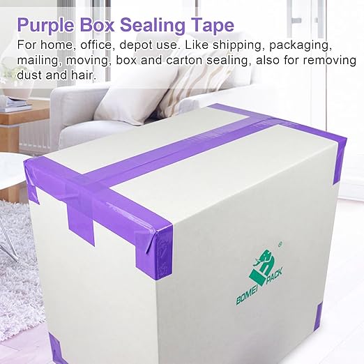 BOMEI PACK Purple Packing Tape with Dispenser, 2.4 Mil 1.88 Inch x 110 Yards, 6 Refills Rolls Purple Color Box Packaging Tape for Moving, Shipping, Mailing and Storage